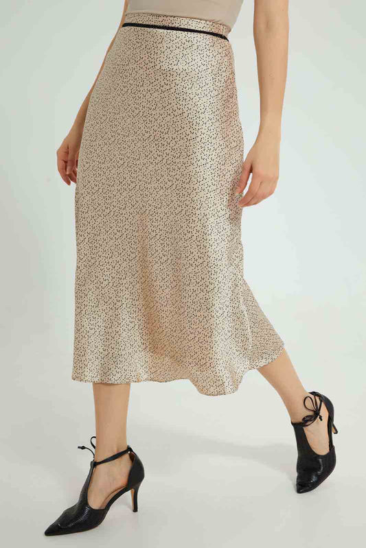 Redtag-Beige-Printed-Satin-Skirt-Skirts-Women's-