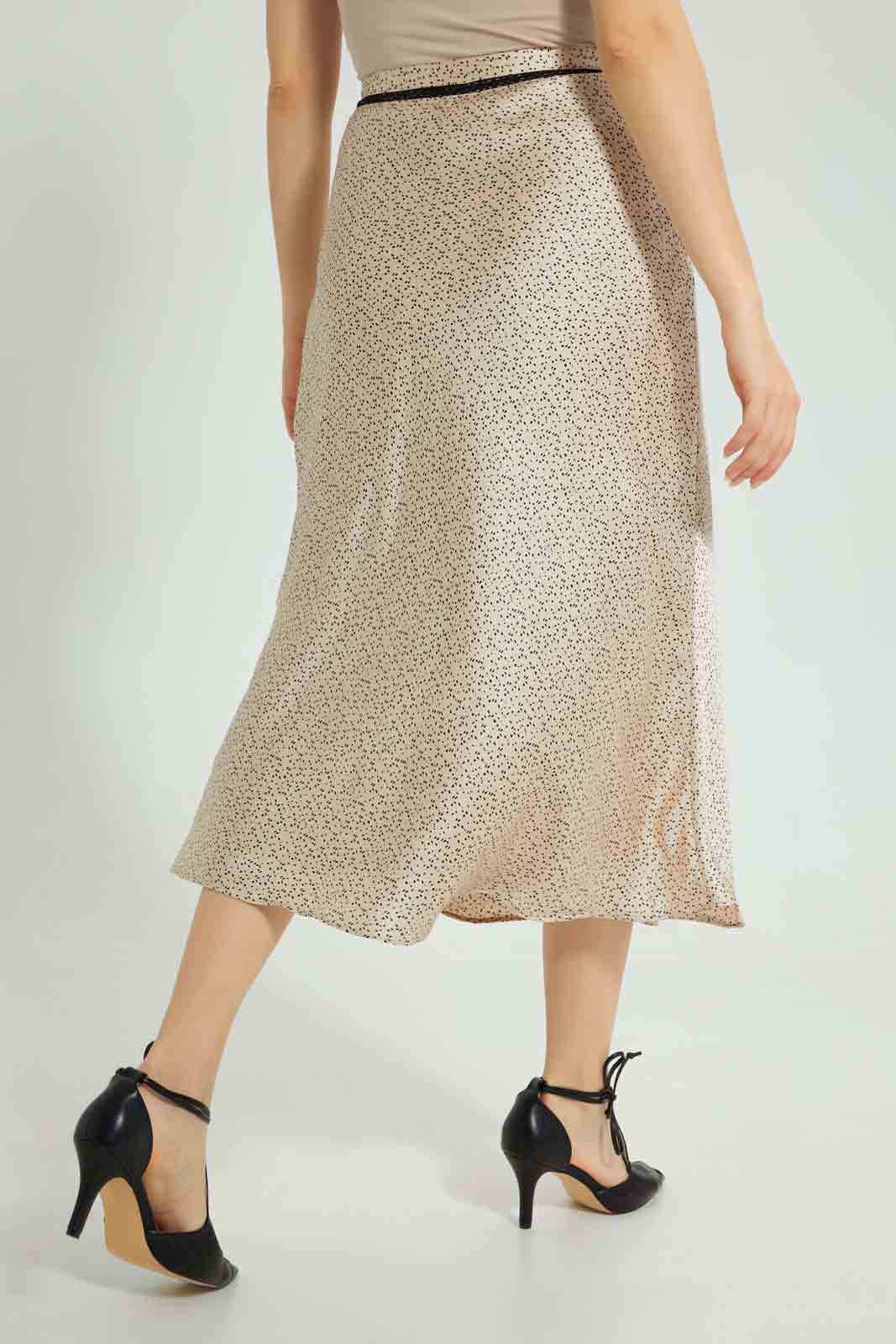 Redtag-Beige-Printed-Satin-Skirt-Skirts-Women's-