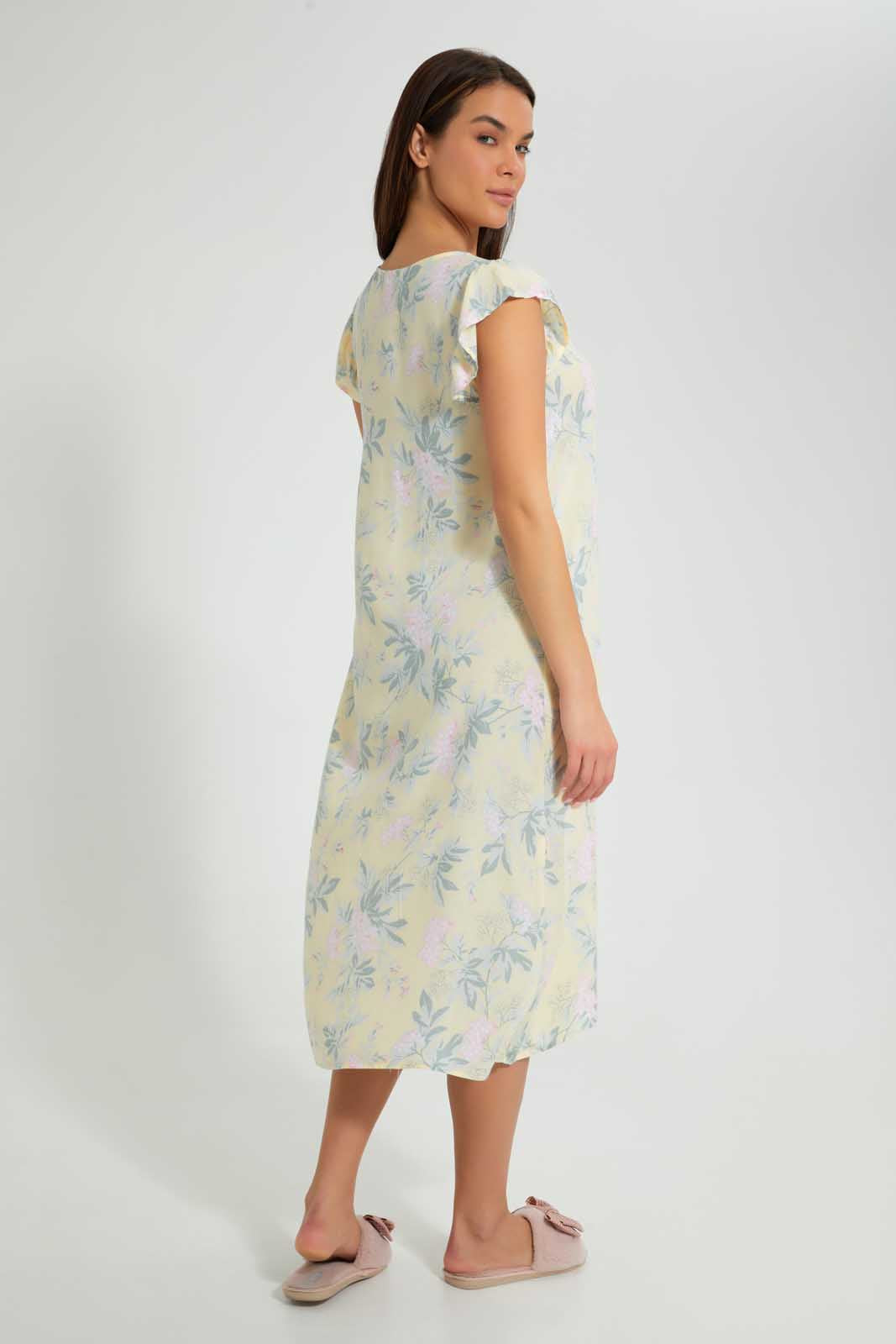 Redtag-Yellow-Floral-Printed-Nightgown-Nightgowns-Women's-