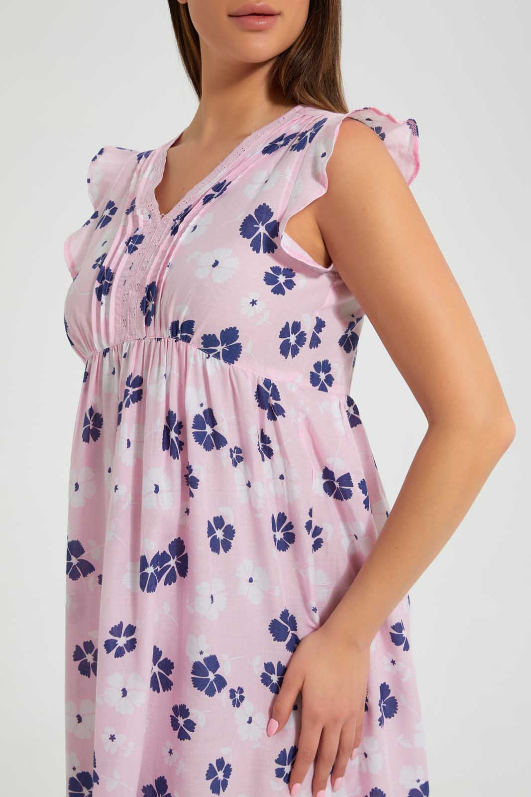Redtag-Pale-Pink-Floral-Printed-Nightgown-Nightgowns-Women's-