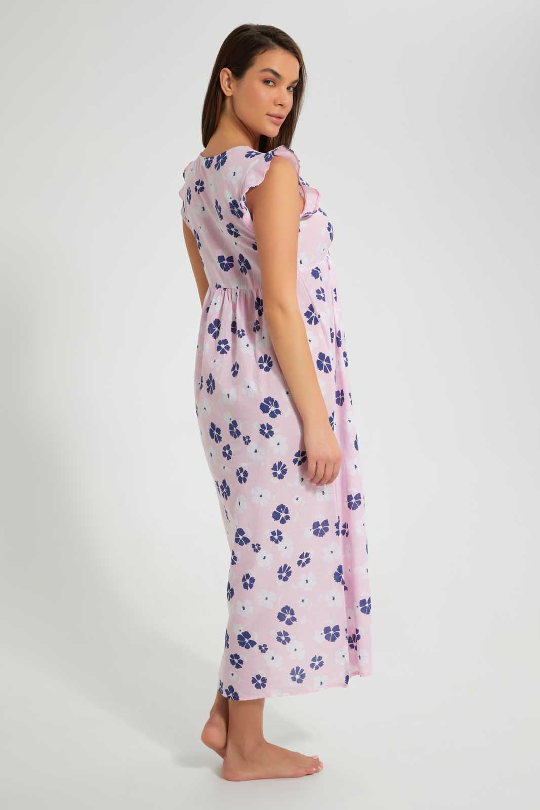 Redtag-Pale-Pink-Floral-Printed-Nightgown-Nightgowns-Women's-