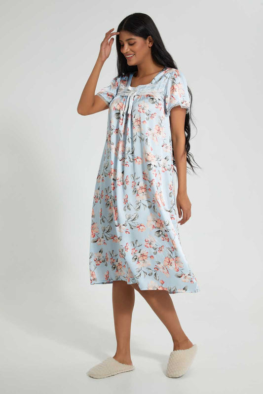 Redtag-Blue-Floral-Printed-Nightgown-Nightgowns-Women's-