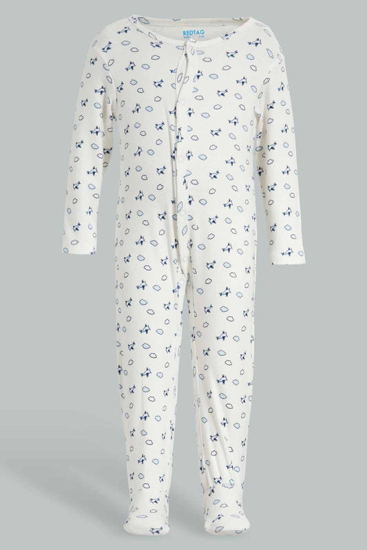 Redtag-White-Aeroplane-Sleep-Suit-APL,-Category:Sleepsuits,-Colour:White,-Deals:New-In,-Filter:Baby-(0-to-12-Mths),-NBB-Sleepsuits,-New-In-NBB-APL,-Non-Sale,-PPE,-Section:Boys-(0-to-14Yrs),-W22O-Baby-0 to 12 Months
