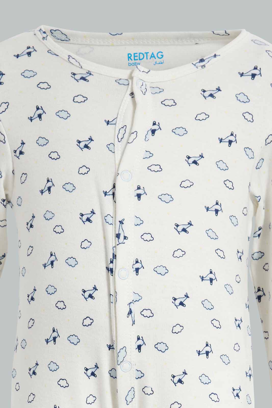 Redtag-White-Aeroplane-Sleep-Suit-APL,-Category:Sleepsuits,-Colour:White,-Deals:New-In,-Filter:Baby-(0-to-12-Mths),-NBB-Sleepsuits,-New-In-NBB-APL,-Non-Sale,-PPE,-Section:Boys-(0-to-14Yrs),-W22O-Baby-0 to 12 Months