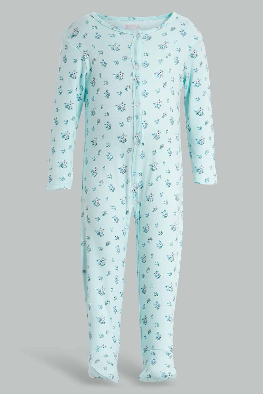 Redtag-Mint-Floral-Sleep-Suit-APL,-Category:Sleepsuits,-Colour:Mint,-Deals:New-In,-Filter:Baby-(0-to-12-Mths),-NBG-Sleepsuits,-New-In-NBG-APL,-Non-Sale,-PPE,-Section:Girls-(0-to-14Yrs),-W22O-Baby-0 to 12 Months