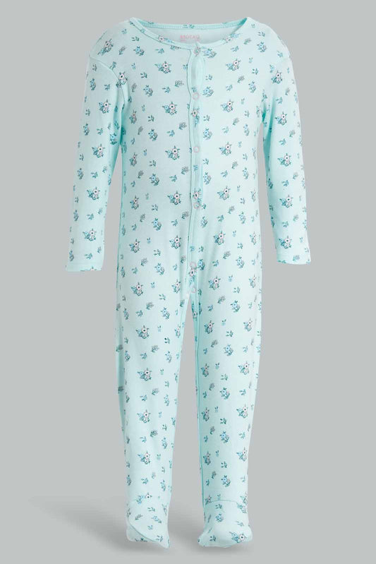 Redtag-Mint-Floral-Sleep-Suit-APL,-Category:Sleepsuits,-Colour:Mint,-Deals:New-In,-Filter:Baby-(0-to-12-Mths),-NBG-Sleepsuits,-New-In-NBG-APL,-Non-Sale,-PPE,-Section:Girls-(0-to-14Yrs),-W22O-Baby-0 to 12 Months