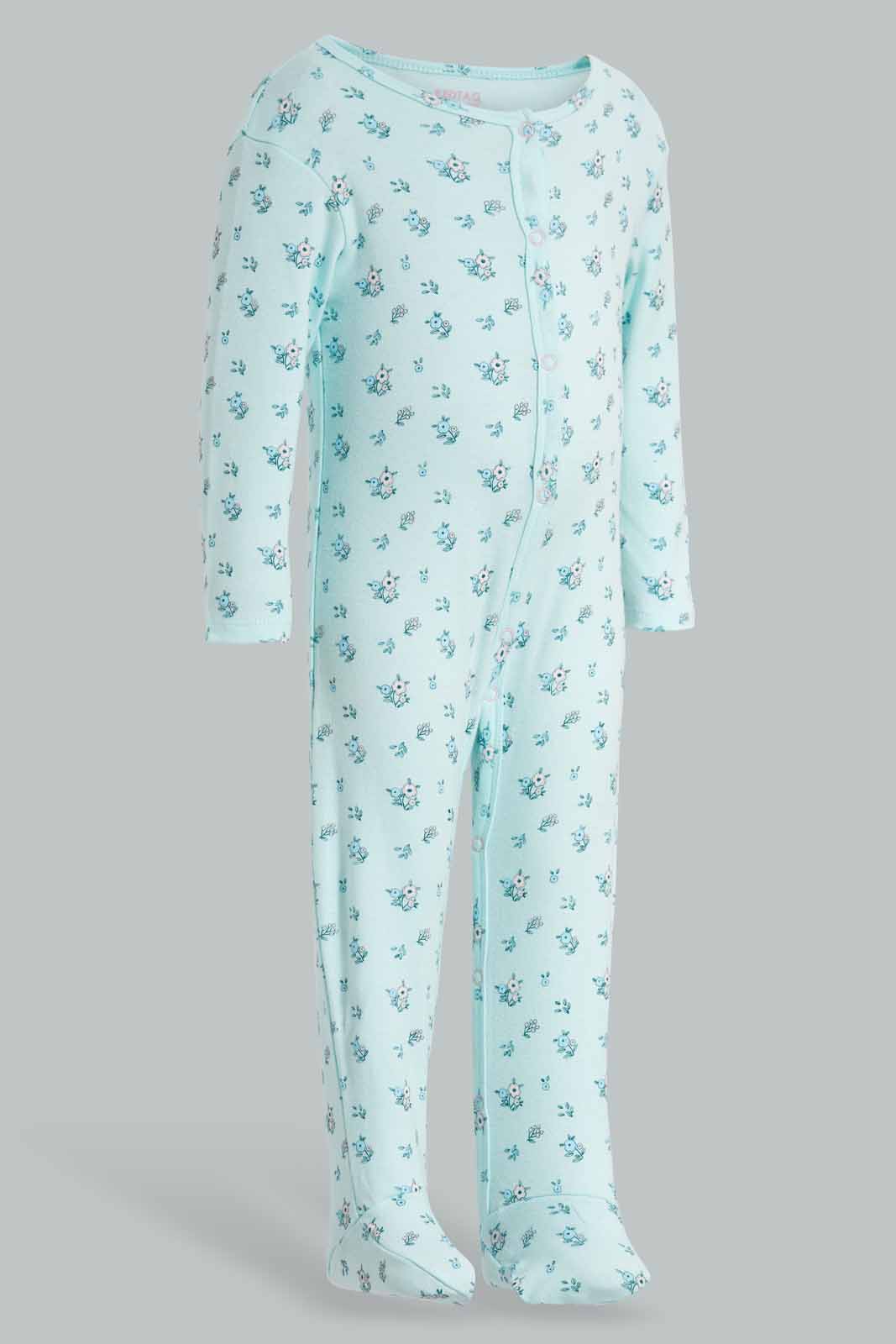 Redtag-Mint-Floral-Sleep-Suit-APL,-Category:Sleepsuits,-Colour:Mint,-Deals:New-In,-Filter:Baby-(0-to-12-Mths),-NBG-Sleepsuits,-New-In-NBG-APL,-Non-Sale,-PPE,-Section:Girls-(0-to-14Yrs),-W22O-Baby-0 to 12 Months
