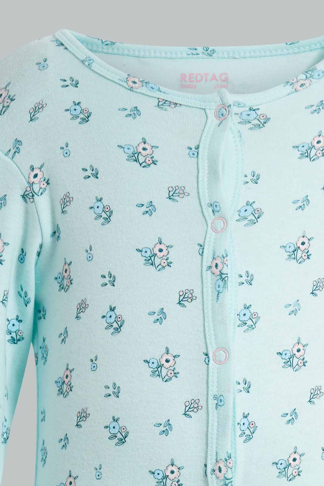 Redtag-Mint-Floral-Sleep-Suit-APL,-Category:Sleepsuits,-Colour:Mint,-Deals:New-In,-Filter:Baby-(0-to-12-Mths),-NBG-Sleepsuits,-New-In-NBG-APL,-Non-Sale,-PPE,-Section:Girls-(0-to-14Yrs),-W22O-Baby-0 to 12 Months