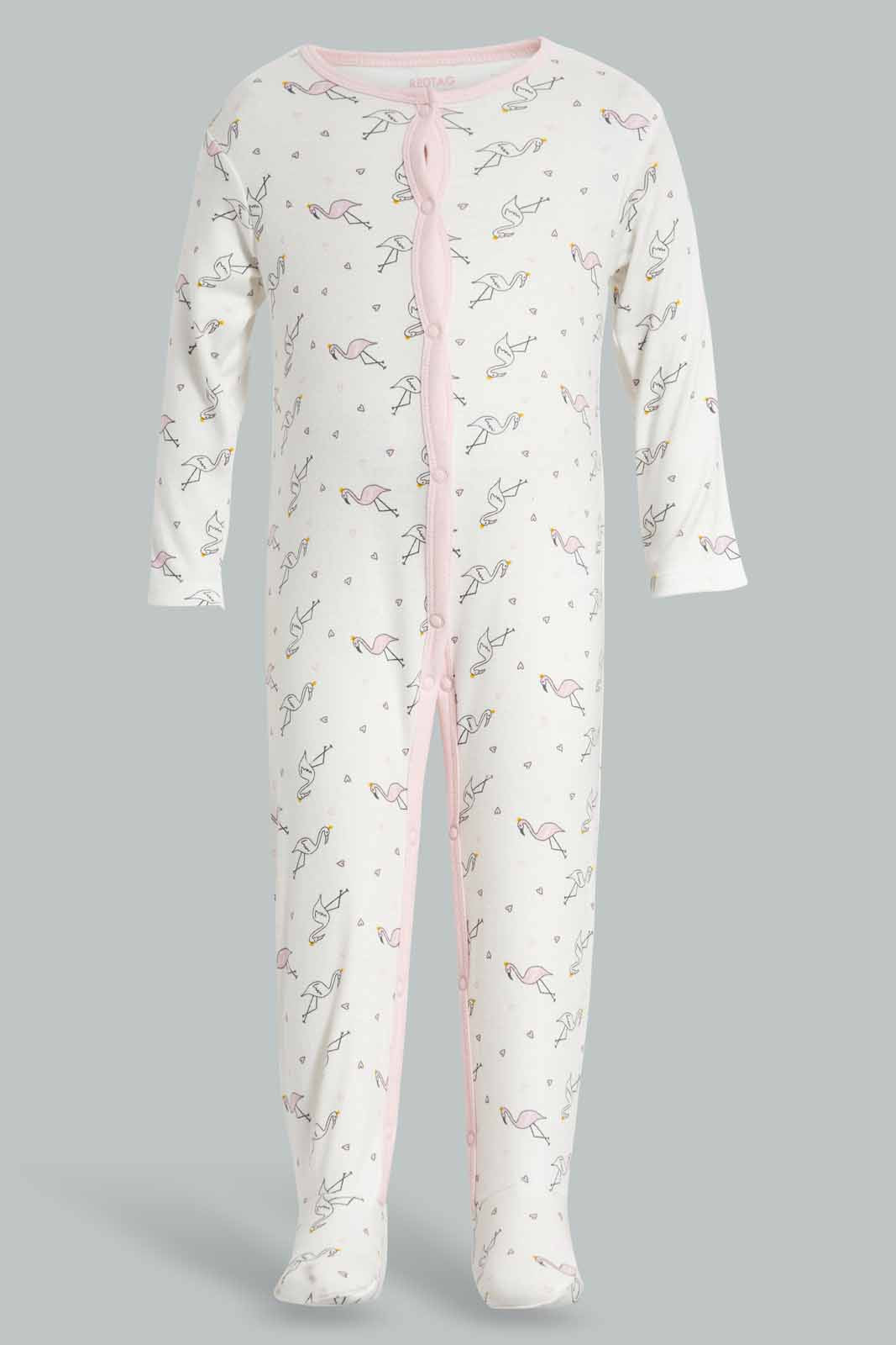 Redtag-Pink-Flamingo-Sleep-Suit-APL,-Category:Sleepsuits,-Colour:Apricot,-Deals:New-In,-Filter:Baby-(0-to-12-Mths),-NBG-Sleepsuits,-New-In-NBG-APL,-Non-Sale,-PPE,-Section:Girls-(0-to-14Yrs),-W22O-Baby-0 to 12 Months