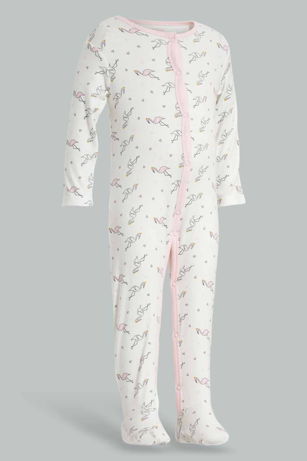 Redtag-Pink-Flamingo-Sleep-Suit-APL,-Category:Sleepsuits,-Colour:Apricot,-Deals:New-In,-Filter:Baby-(0-to-12-Mths),-NBG-Sleepsuits,-New-In-NBG-APL,-Non-Sale,-PPE,-Section:Girls-(0-to-14Yrs),-W22O-Baby-0 to 12 Months