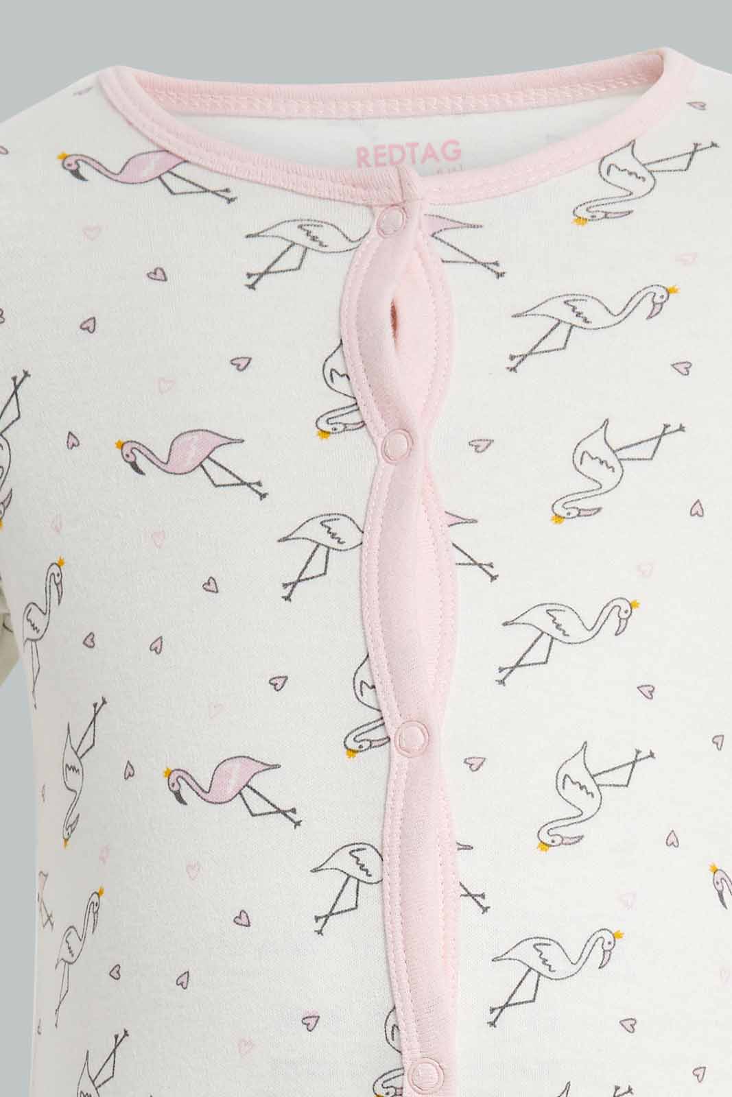 Redtag-Pink-Flamingo-Sleep-Suit-APL,-Category:Sleepsuits,-Colour:Apricot,-Deals:New-In,-Filter:Baby-(0-to-12-Mths),-NBG-Sleepsuits,-New-In-NBG-APL,-Non-Sale,-PPE,-Section:Girls-(0-to-14Yrs),-W22O-Baby-0 to 12 Months