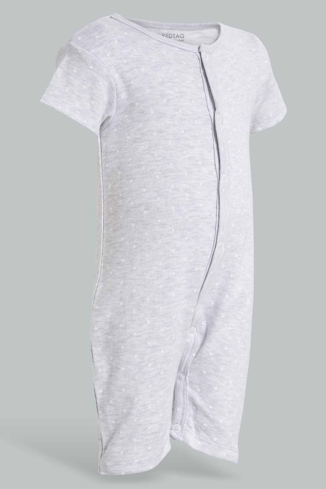 Redtag-Grey-Star-Print-Romper-APL,-Category:Rompers,-Colour:Grey,-Deals:New-In,-Filter:Baby-(0-to-12-Mths),-NBB-Rompers,-New-In-NBB-APL,-Non-Sale,-PPE,-Section:Boys-(0-to-14Yrs),-W22O-Baby-0 to 12 Months