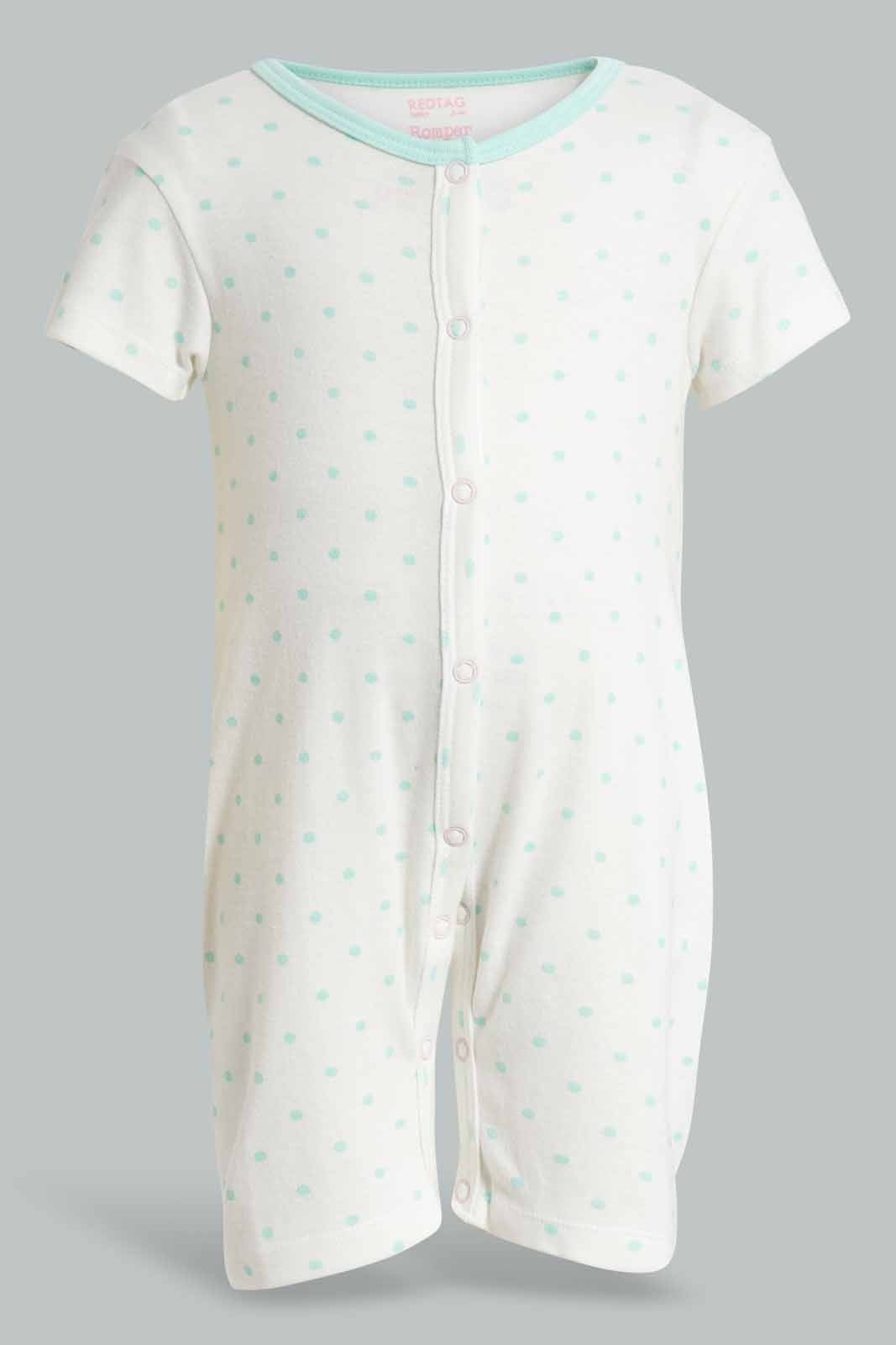Redtag-Mint-Dot-Print-Romper-APL,-Category:Rompers,-Colour:Mint,-Deals:New-In,-Filter:Baby-(0-to-12-Mths),-NBG-Rompers,-New-In-NBG-APL,-Non-Sale,-PPE,-Section:Girls-(0-to-14Yrs),-W22O-Baby-0 to 12 Months