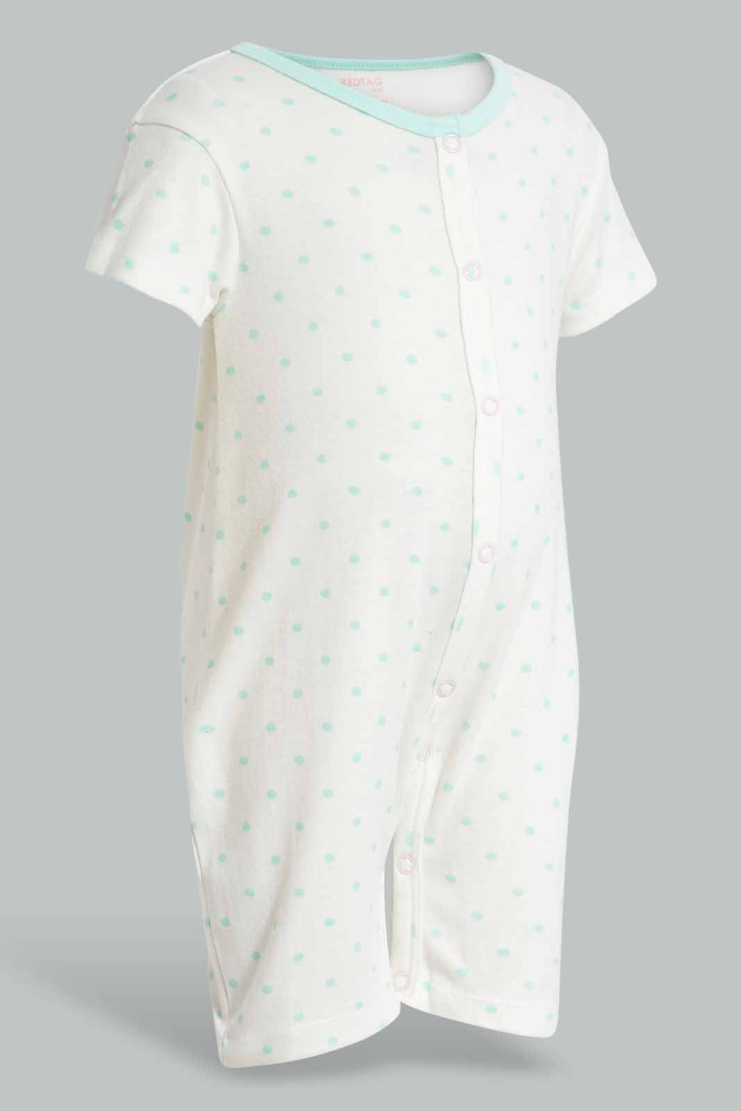 Redtag-Mint-Dot-Print-Romper-APL,-Category:Rompers,-Colour:Mint,-Deals:New-In,-Filter:Baby-(0-to-12-Mths),-NBG-Rompers,-New-In-NBG-APL,-Non-Sale,-PPE,-Section:Girls-(0-to-14Yrs),-W22O-Baby-0 to 12 Months
