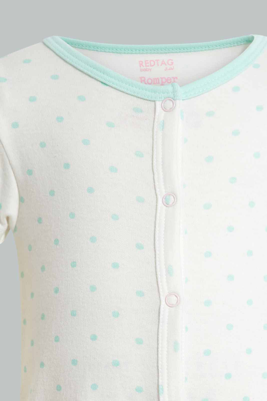 Redtag-Mint-Dot-Print-Romper-APL,-Category:Rompers,-Colour:Mint,-Deals:New-In,-Filter:Baby-(0-to-12-Mths),-NBG-Rompers,-New-In-NBG-APL,-Non-Sale,-PPE,-Section:Girls-(0-to-14Yrs),-W22O-Baby-0 to 12 Months