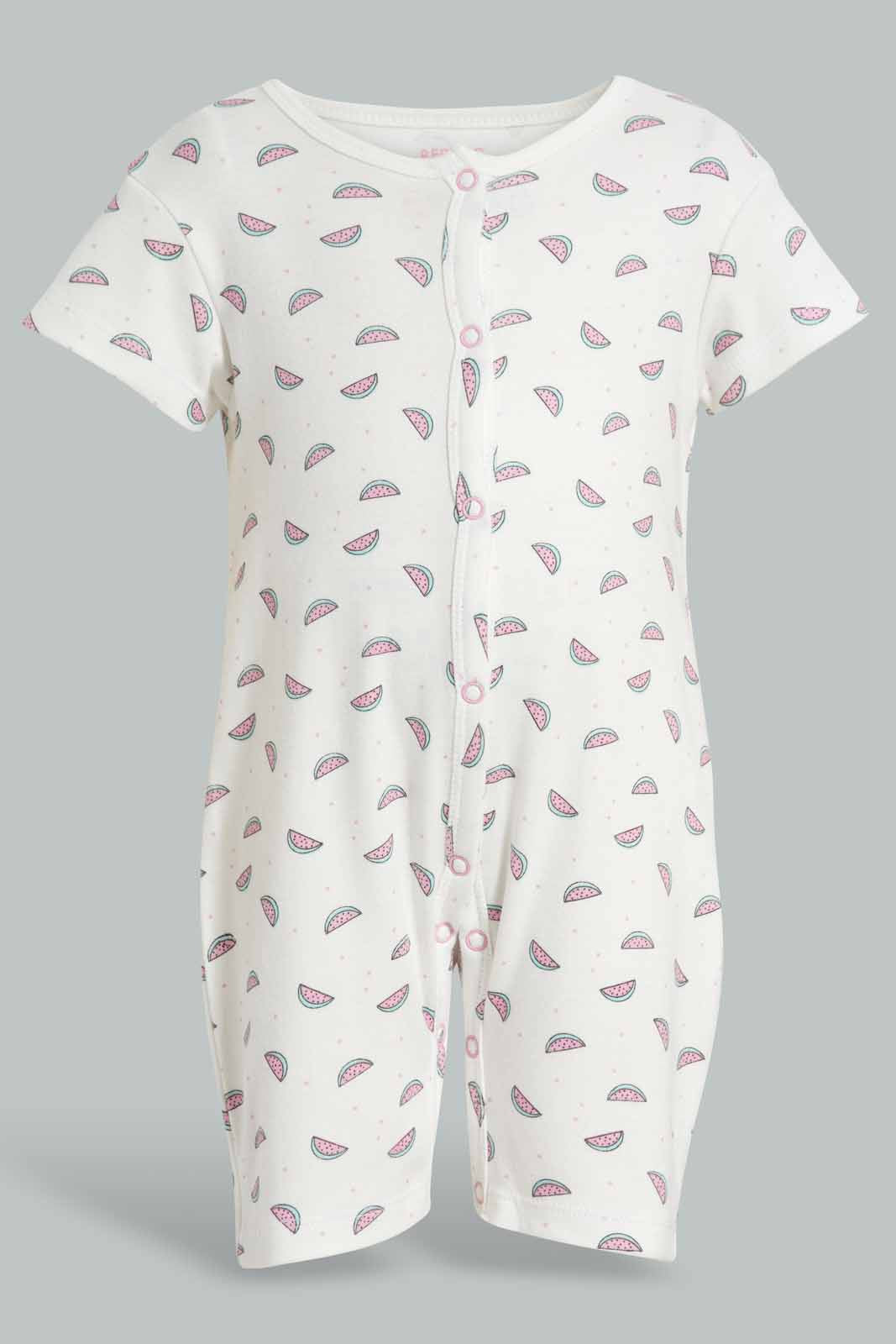 Redtag-White-Water-Melon-Romper-APL,-Category:Rompers,-Colour:White,-Deals:New-In,-Filter:Baby-(0-to-12-Mths),-NBG-Rompers,-New-In-NBG-APL,-Non-Sale,-PPE,-Section:Girls-(0-to-14Yrs),-W22O-Baby-0 to 12 Months