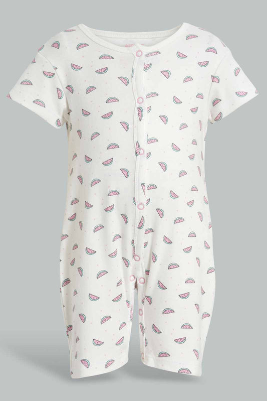 Redtag-White-Water-Melon-Romper-APL,-Category:Rompers,-Colour:White,-Deals:New-In,-Filter:Baby-(0-to-12-Mths),-NBG-Rompers,-New-In-NBG-APL,-Non-Sale,-PPE,-Section:Girls-(0-to-14Yrs),-W22O-Baby-0 to 12 Months