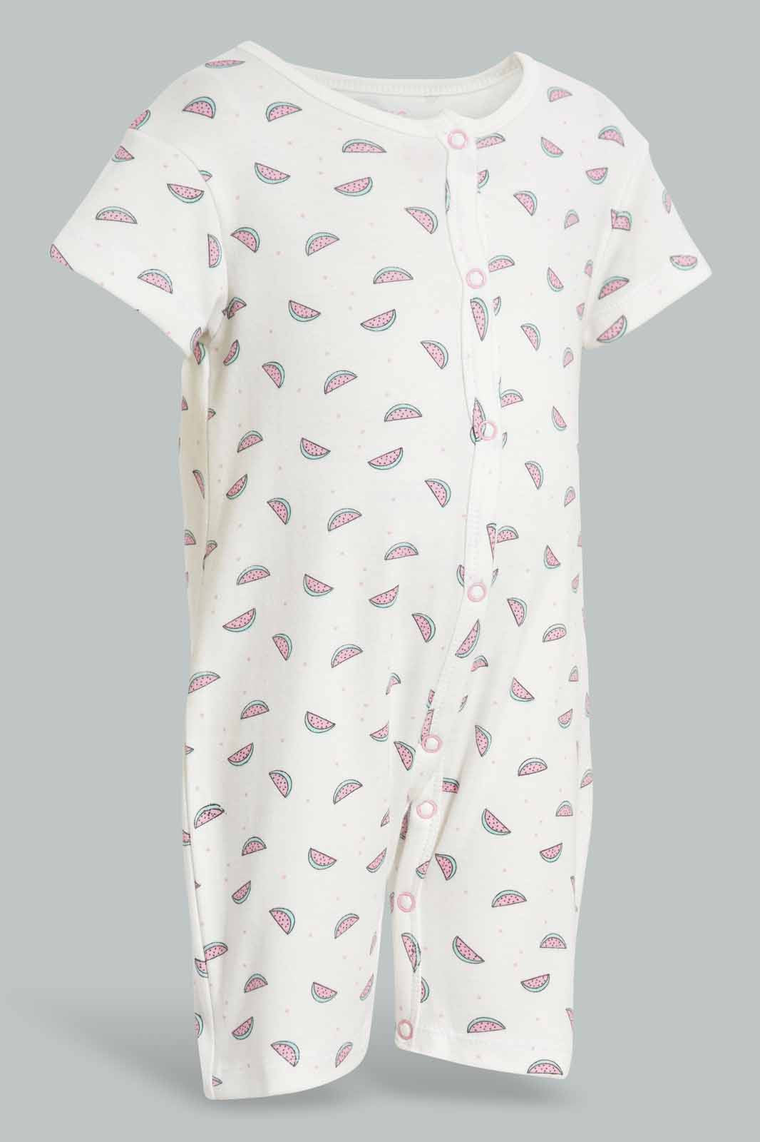 Redtag-White-Water-Melon-Romper-APL,-Category:Rompers,-Colour:White,-Deals:New-In,-Filter:Baby-(0-to-12-Mths),-NBG-Rompers,-New-In-NBG-APL,-Non-Sale,-PPE,-Section:Girls-(0-to-14Yrs),-W22O-Baby-0 to 12 Months