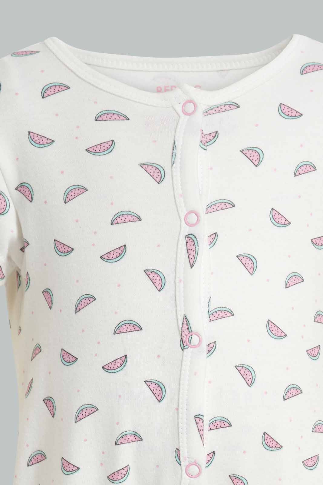 Redtag-White-Water-Melon-Romper-APL,-Category:Rompers,-Colour:White,-Deals:New-In,-Filter:Baby-(0-to-12-Mths),-NBG-Rompers,-New-In-NBG-APL,-Non-Sale,-PPE,-Section:Girls-(0-to-14Yrs),-W22O-Baby-0 to 12 Months