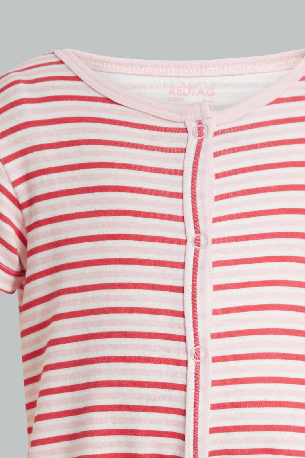 Redtag-Pink-Stripe-Romper-APL,-Category:Rompers,-Colour:Apricot,-Deals:New-In,-Filter:Baby-(0-to-12-Mths),-NBG-Rompers,-New-In-NBG-APL,-Non-Sale,-PPE,-Section:Girls-(0-to-14Yrs),-W22O-Baby-0 to 12 Months