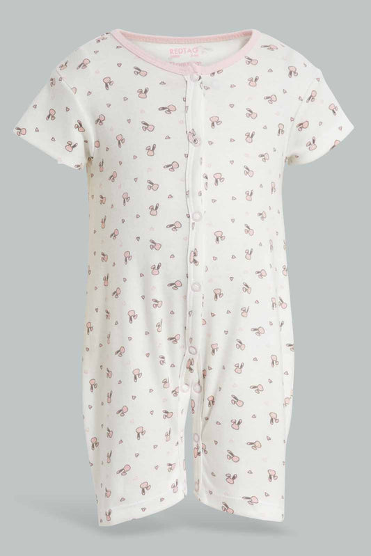 Redtag-White-And-Grey-Bunny-Romper-APL,-Category:Rompers,-Colour:White,-Deals:New-In,-Filter:Baby-(0-to-12-Mths),-NBG-Rompers,-New-In-NBG-APL,-Non-Sale,-PPE,-Section:Girls-(0-to-14Yrs),-W22O-Baby-0 to 12 Months