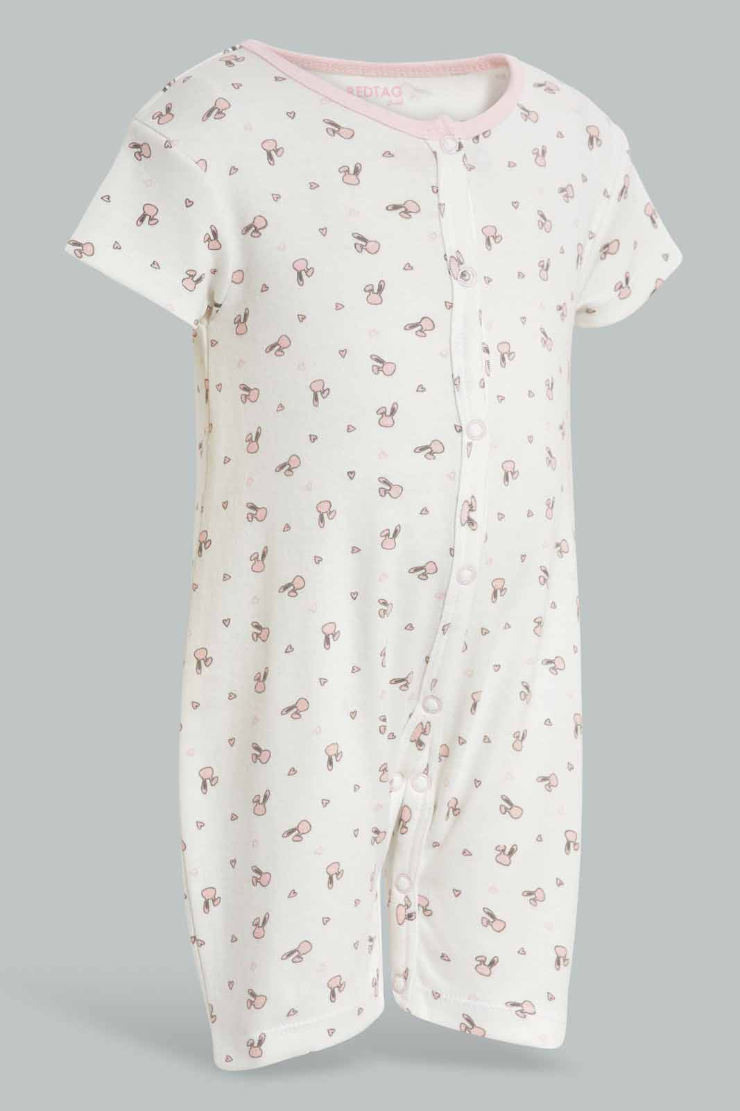 Redtag-White-And-Grey-Bunny-Romper-APL,-Category:Rompers,-Colour:White,-Deals:New-In,-Filter:Baby-(0-to-12-Mths),-NBG-Rompers,-New-In-NBG-APL,-Non-Sale,-PPE,-Section:Girls-(0-to-14Yrs),-W22O-Baby-0 to 12 Months