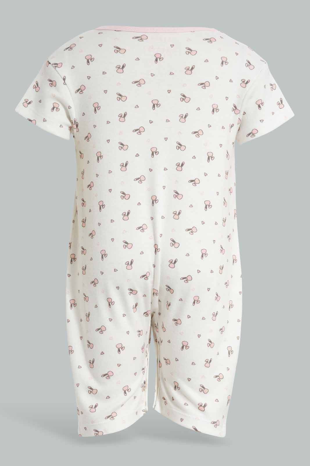 Redtag-White-And-Grey-Bunny-Romper-APL,-Category:Rompers,-Colour:White,-Deals:New-In,-Filter:Baby-(0-to-12-Mths),-NBG-Rompers,-New-In-NBG-APL,-Non-Sale,-PPE,-Section:Girls-(0-to-14Yrs),-W22O-Baby-0 to 12 Months