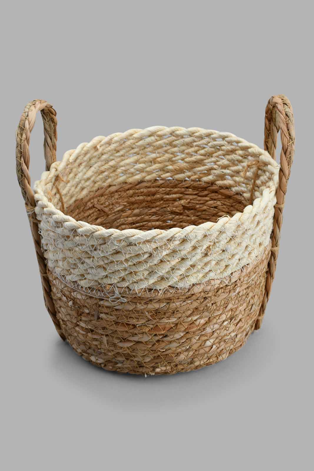 Redtag-Beige-Grass-&-Corn-Husk-Rope-Round-Laundry-Basket-(Medium)-Laundry-Hampers-Home-Bathroom-