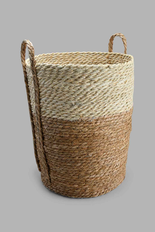 Redtag-Beige-Grass-&-Corn-Husk-Rope-Round-Laundry-Hamper-(Medium)-Laundry-Hampers-Home-Bathroom-