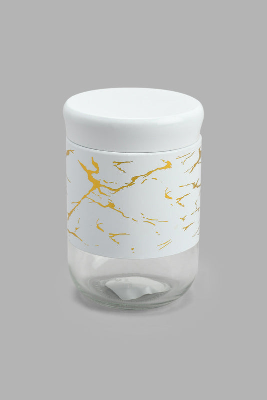 Redtag-White-Marble-Pattern-Glass-Storage-Jar-(Medium)-Storage-Home-Dining-