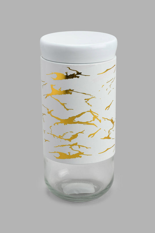 Redtag-White-Marble-Pattern-Glass-Storage-Jar-(Large)-Storage-Home-Dining-
