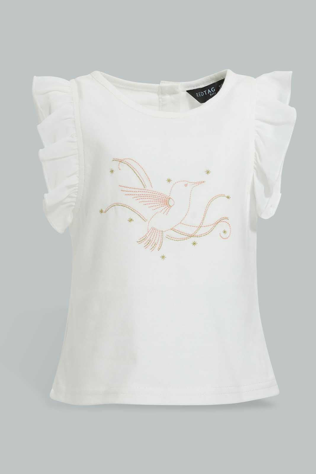 Redtag-White-Frill-Sleeveless-T-Shirt-With-Skirt-Sets-Infant-Girls-3 to 24 Months