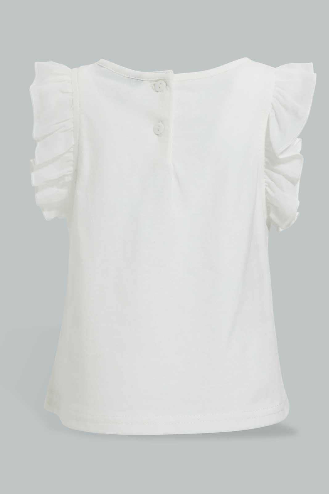 Redtag-White-Frill-Sleeveless-T-Shirt-With-Skirt-Sets-Infant-Girls-3 to 24 Months