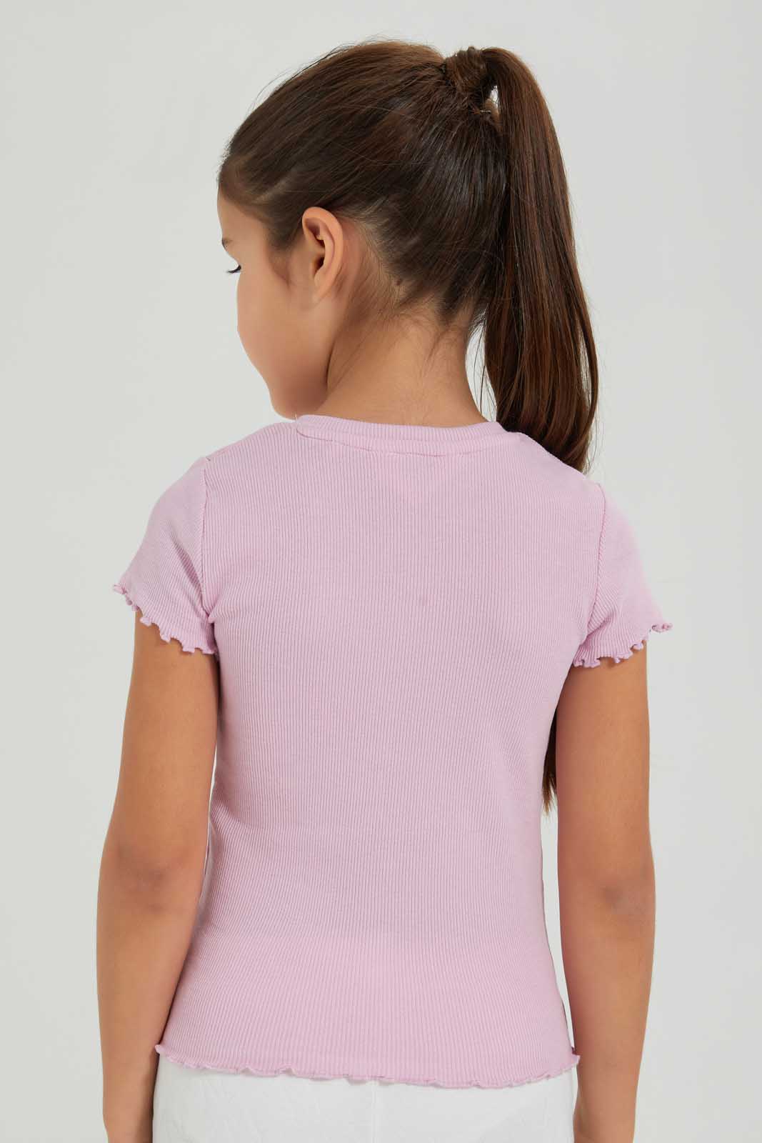 Redtag-Purple-Short-Sleeve-T-Shirt-With-Half-Placket-Blouses-Girls-2 to 8 Years