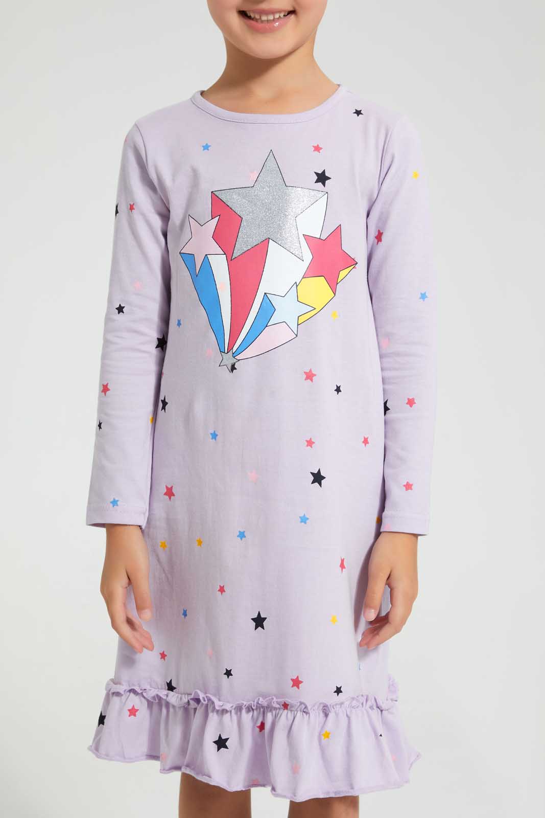 Redtag-Girl-Star-Placement-Print-&-Aop-Nightshirt-Nightshirts-Girls-2 to 8 Years