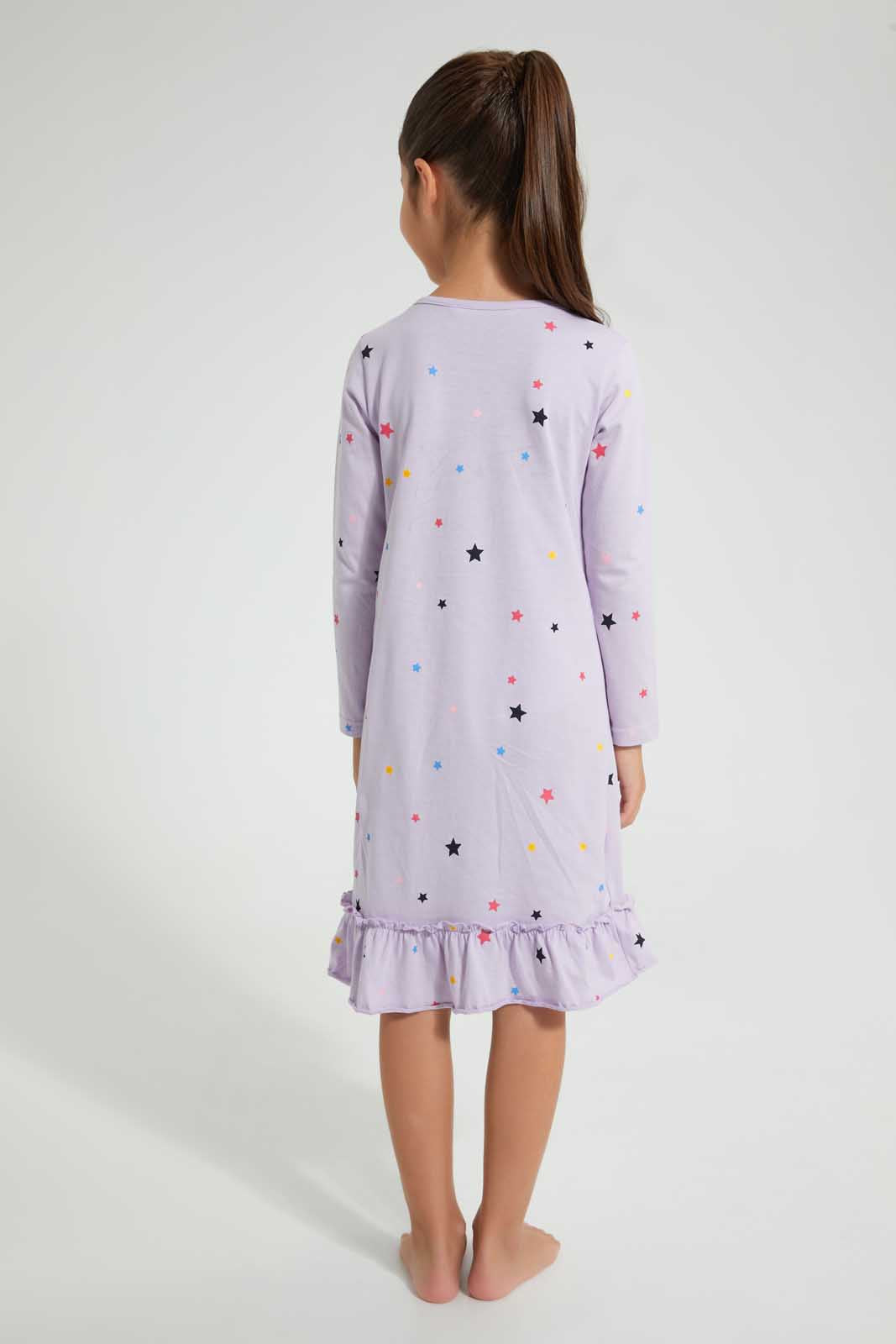 Redtag-Girl-Star-Placement-Print-&-Aop-Nightshirt-Nightshirts-Girls-2 to 8 Years