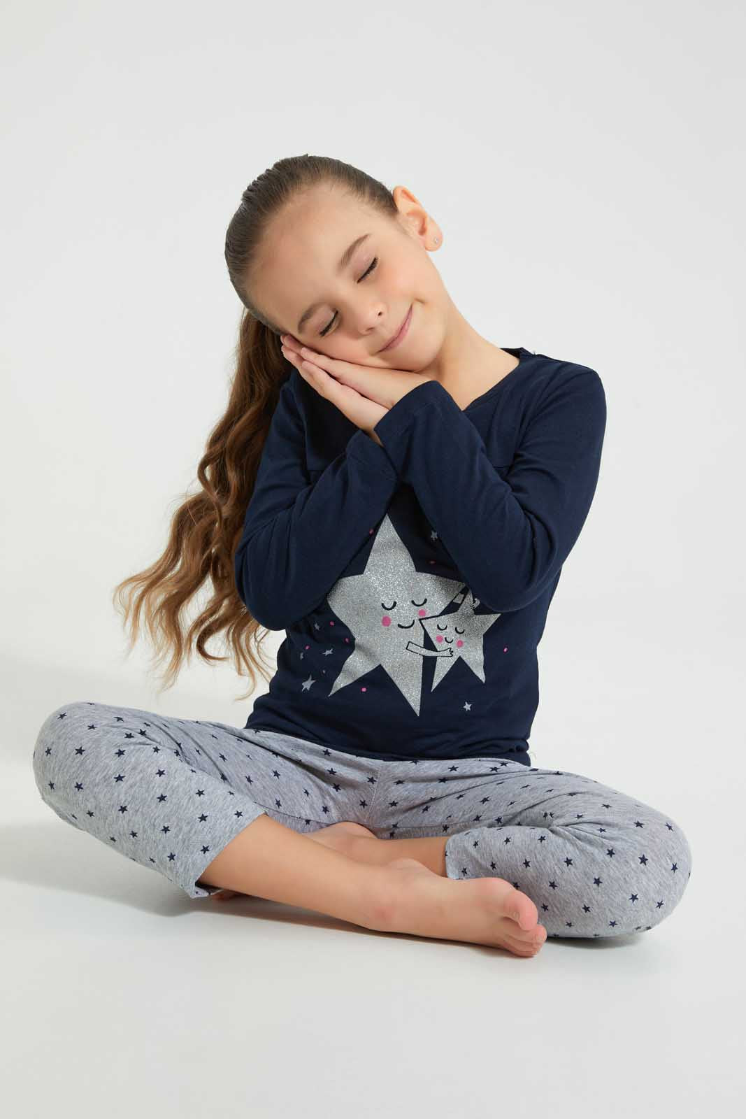 Redtag-Printed-Long-Sleeve-Pyjama-Sets-Pyjama-Sets-Girls-2 to 8 Years