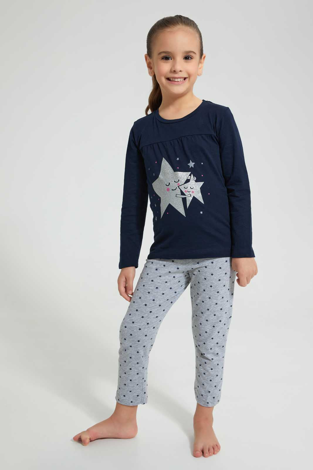Redtag-Printed-Long-Sleeve-Pyjama-Sets-Pyjama-Sets-Girls-2 to 8 Years