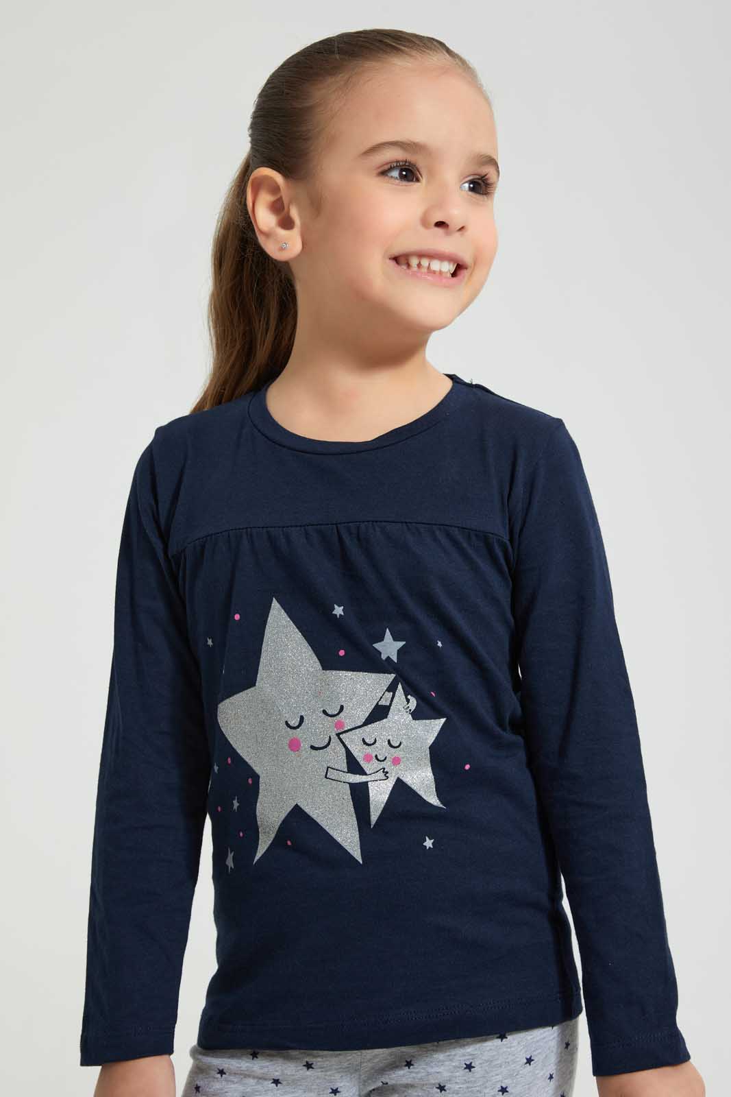 Redtag-Printed-Long-Sleeve-Pyjama-Sets-Pyjama-Sets-Girls-2 to 8 Years