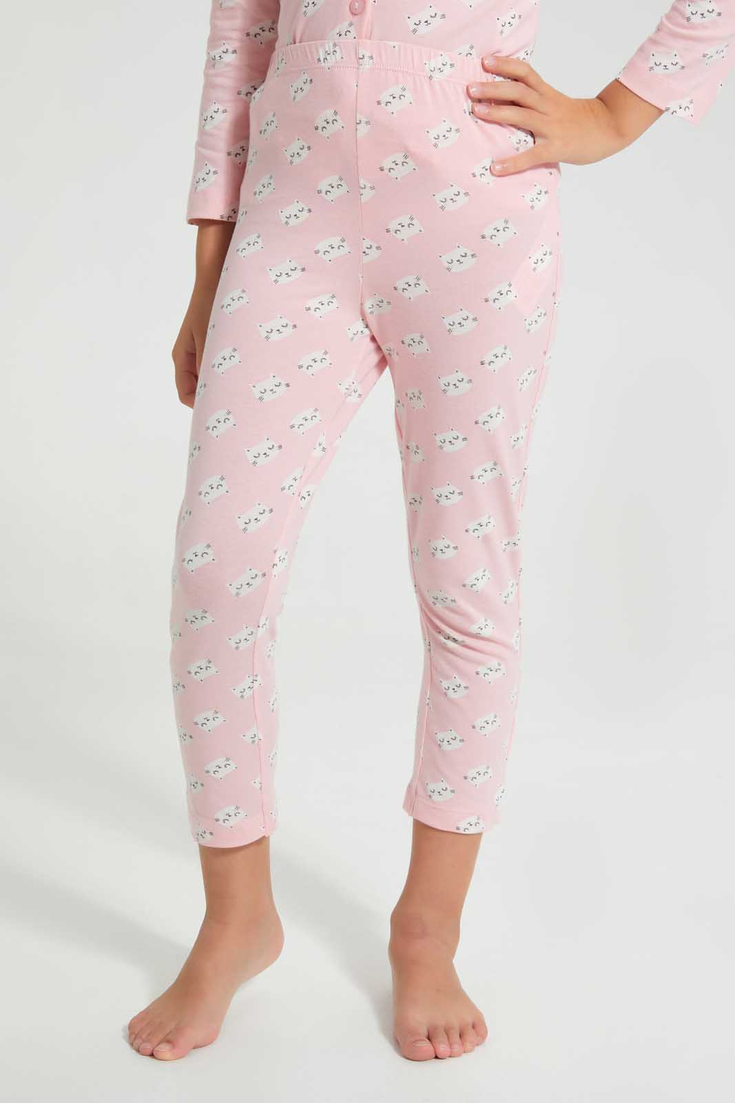 Redtag-Aop-Front-Opened-Long-Sleeve-Pyjama-Sets-Pyjama-Sets-Girls-2 to 8 Years