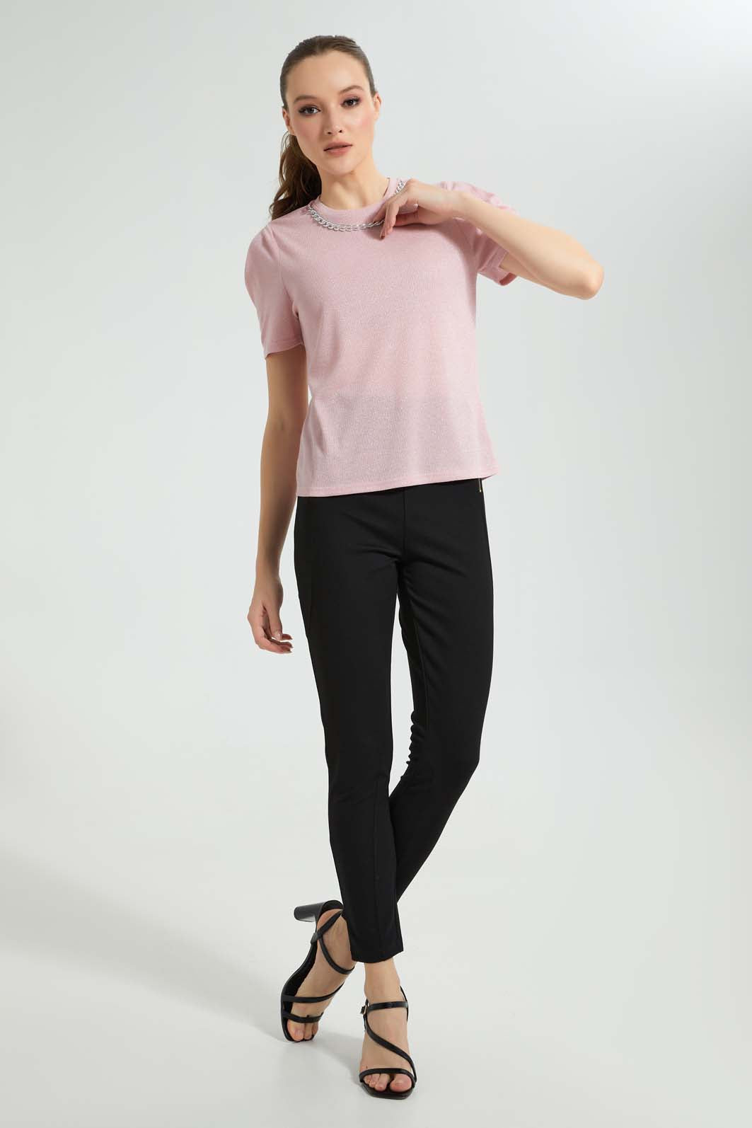 Pink Top With Chain Necklace