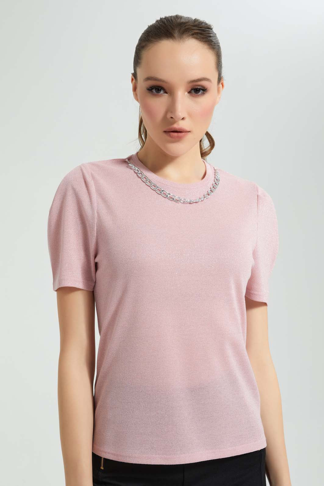 Pink Top With Chain Necklace