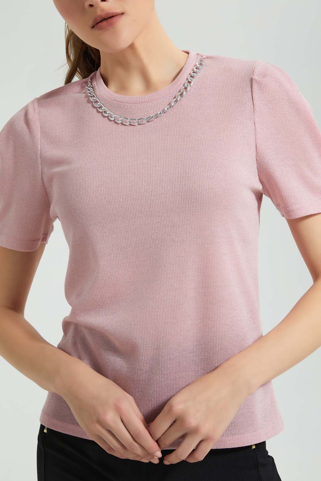 Pink Top With Chain Necklace