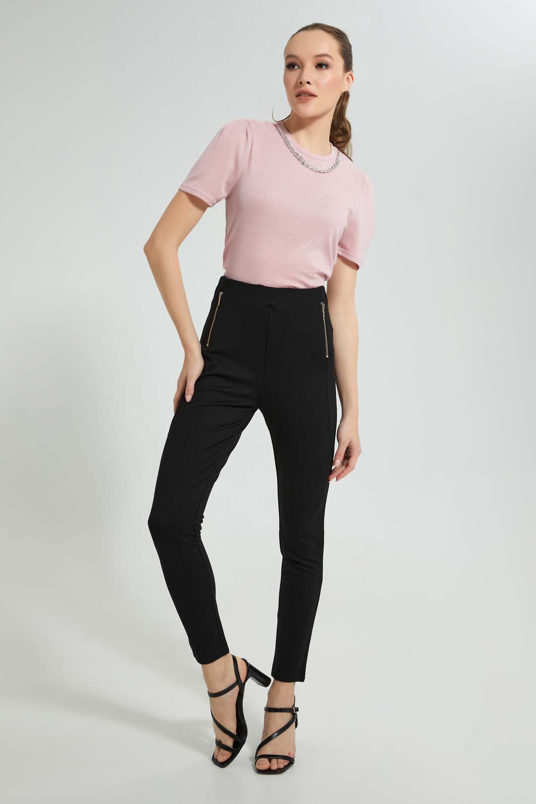 Pink Top With Chain Necklace