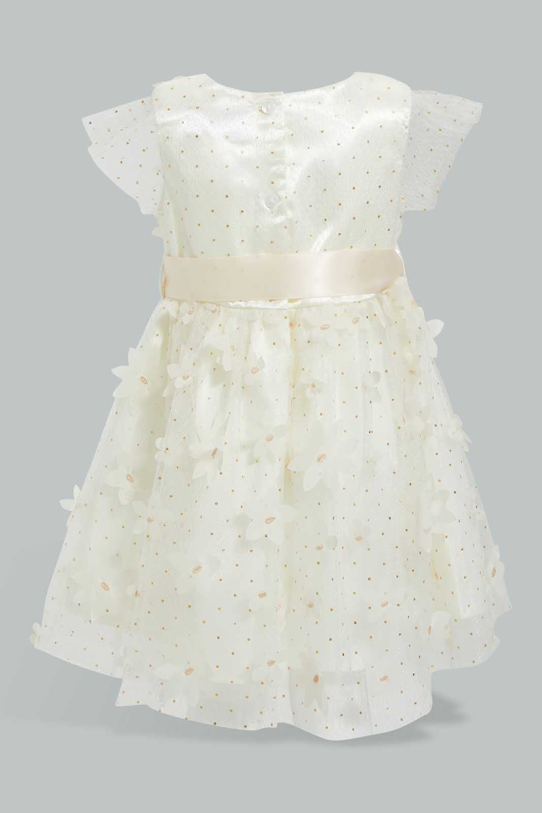 Redtag-Ivory-Flower-All-Over-Patch-Work-Sleeveless-Dress-Dresses-Infant-Girls-3 to 24 Months