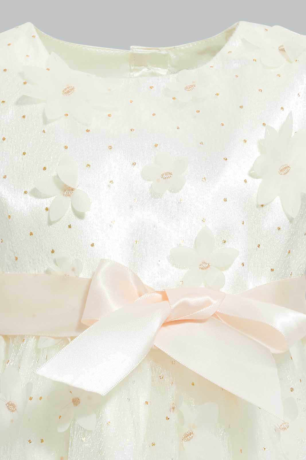 Redtag-Ivory-Flower-All-Over-Patch-Work-Sleeveless-Dress-Dresses-Infant-Girls-3 to 24 Months