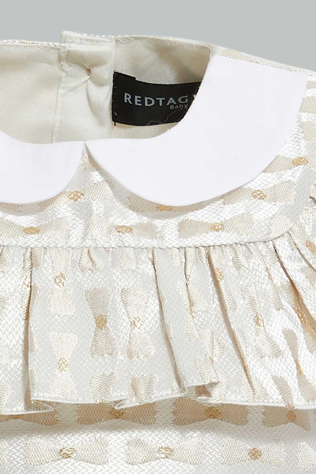 Redtag-Ivory-Jacquard-Peterpan-Colar-Sleeveless-Dress-Dresses-Infant-Girls-3 to 24 Months