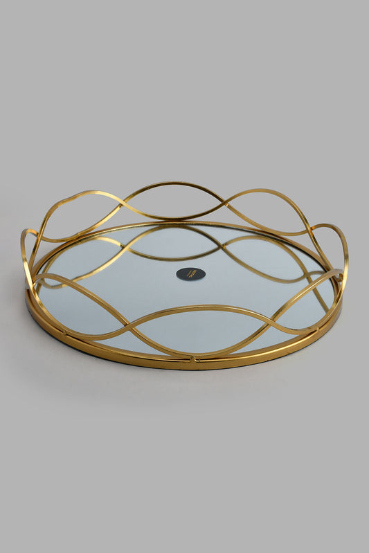 Redtag-Gold-Round-Metal-Tray-With-Mirror-Category:Trays,-Colour:Gold,-Filter:Home-Decor,-HMW-HOM-Dea-Decorative-Accessories,-New-In,-New-In-HMW-HOM,-Non-Sale,-PERIGOLD,-S22C,-Section:Homewares-Home-Decor-