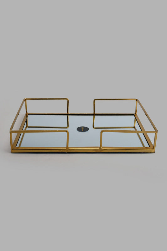 Redtag-Gold-Rectangle-Metal-Tray-With-Mirror-Category:Trays,-Colour:Gold,-Filter:Home-Decor,-HMW-HOM-Dea-Decorative-Accessories,-New-In,-New-In-HMW-HOM,-Non-Sale,-S22C,-Section:Homewares-Home-Decor-