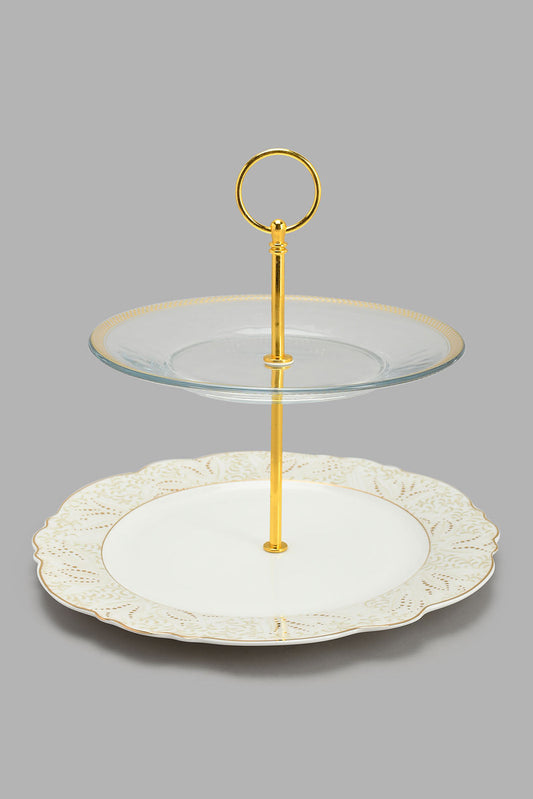 Redtag-Floral--2-Tier-Cake-Stand-Serving-Dish-Home-Dining-